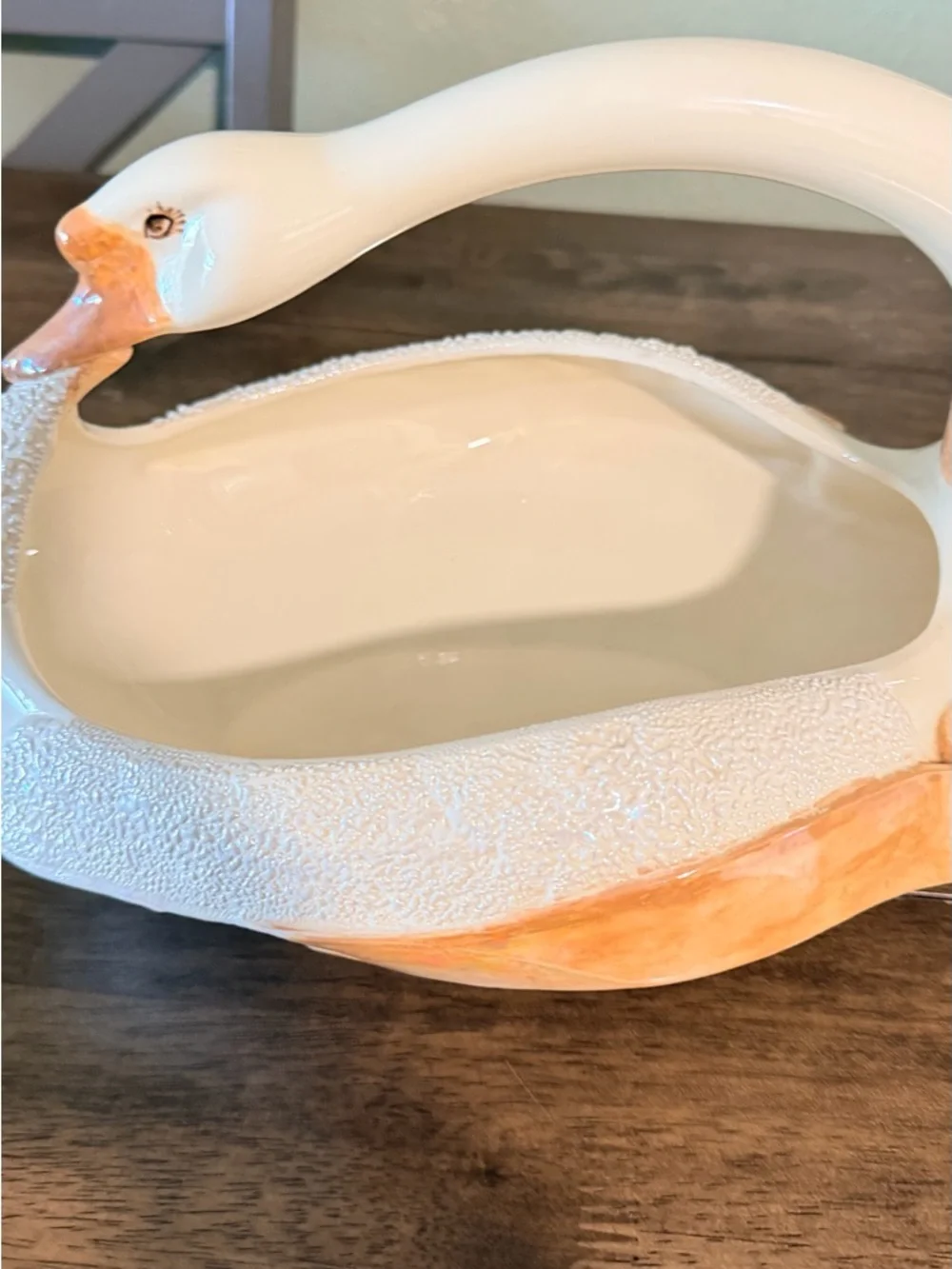 vintage Ceramic Swan Basket - planter  Cream and Peach Decorative Bowl